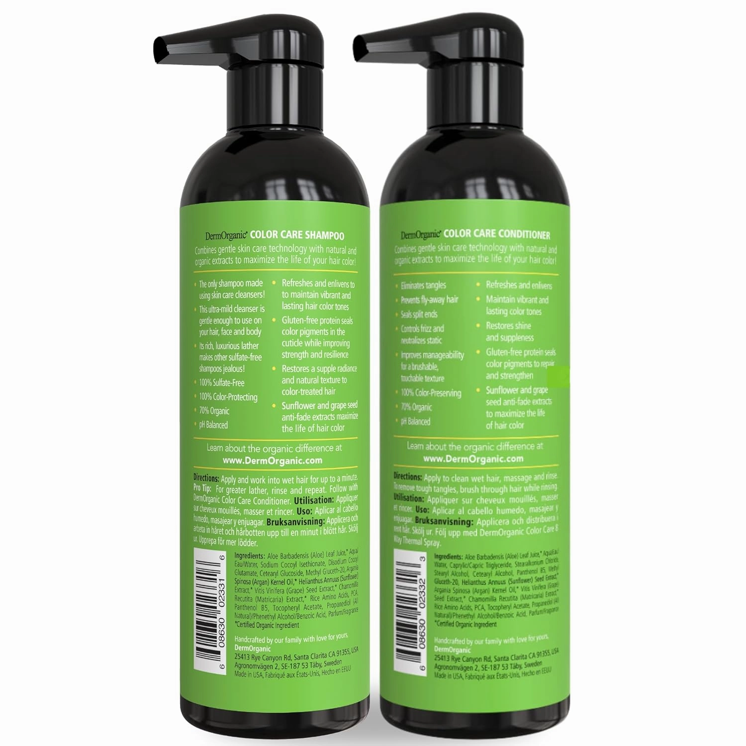 DermOrganic Color Care with Sunflower Anti-Fade Extract - Sulfate-Free SHAMPOO and CONDITIONER 17 fl.oz