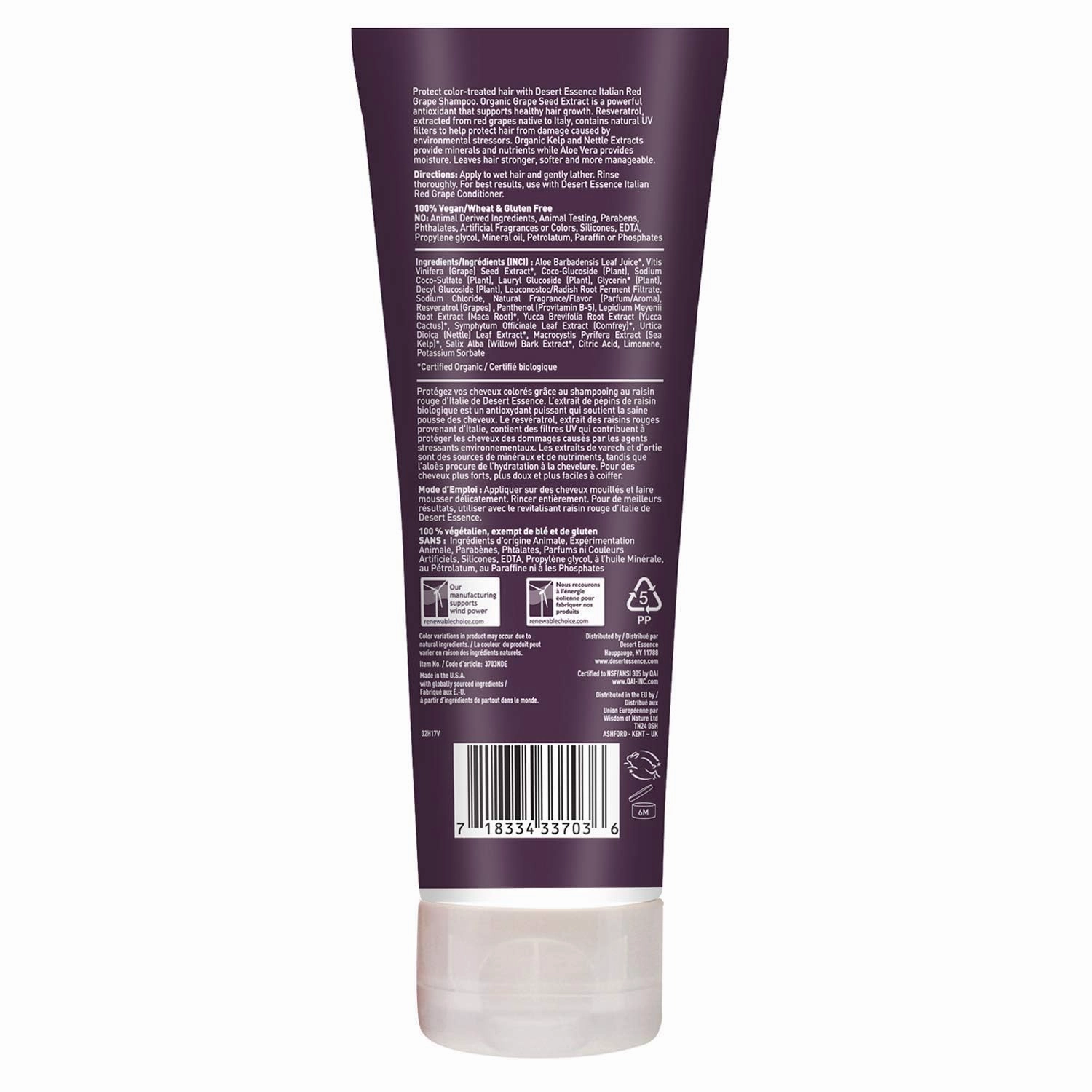 Desert Essence Italian Red Grape Shampoo - 8 Fl Ounce - Pack of 3 - Protection For Color Treated Hair - Antioxidants - Healthier & Smoother - Vitamin B5 - Sugar & Coconut Oil Cleansers