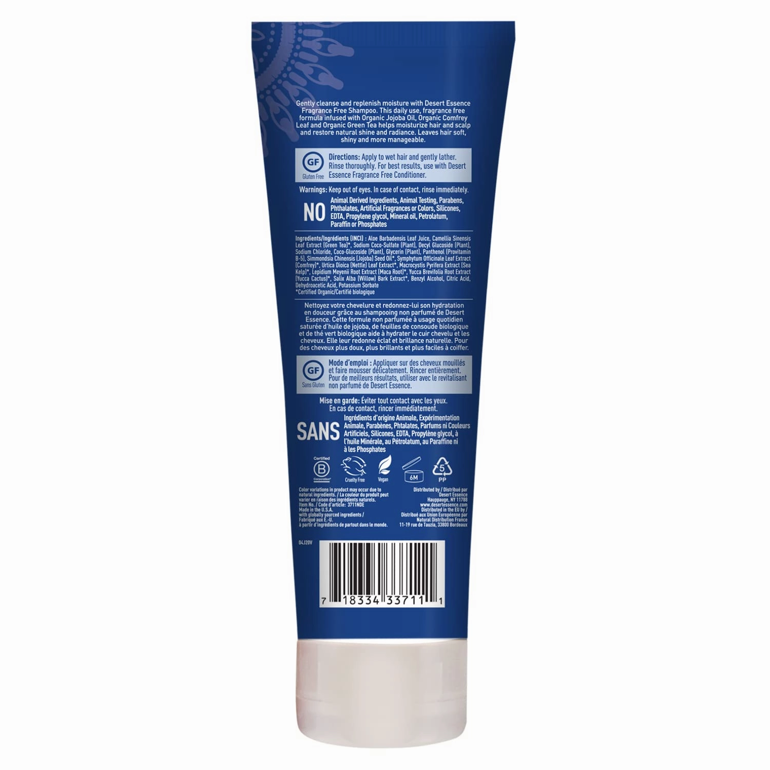 Desert Essence Organic Fragrance Free Shampoo - 8 fl oz - 2 Pack - Pure, Unscented - w/Aloe Vera, Jojoba Oil, Pro-Vitamin B5 - Calms, Soothes Sensitive Scalp - Nourishing, Revitalizing - No Parabens