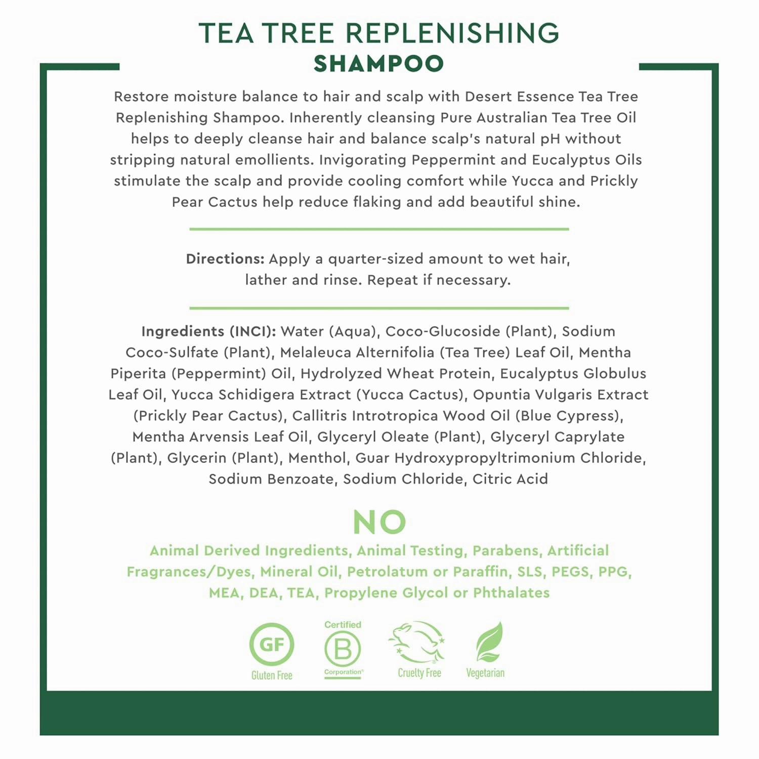 Desert Essence Tea Tree Replenishing Shampoo - 12.7 Fl Ounce - Pack of 2 - Therapeutic - Peppermint & Yucca - Restore & Nurture Hair - Reduce Flaking - All Skin Types
