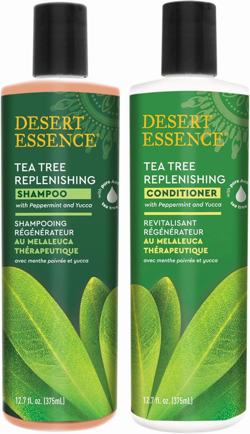 Desert Essence Tea Tree Replenishing Shampoo and Conditioner Bundle - 12.7 Fl Ounce - Therapeutic - Peppermint & Yucca - All Skin Types - Tea Tree Oil - Restore & Nurture Hair