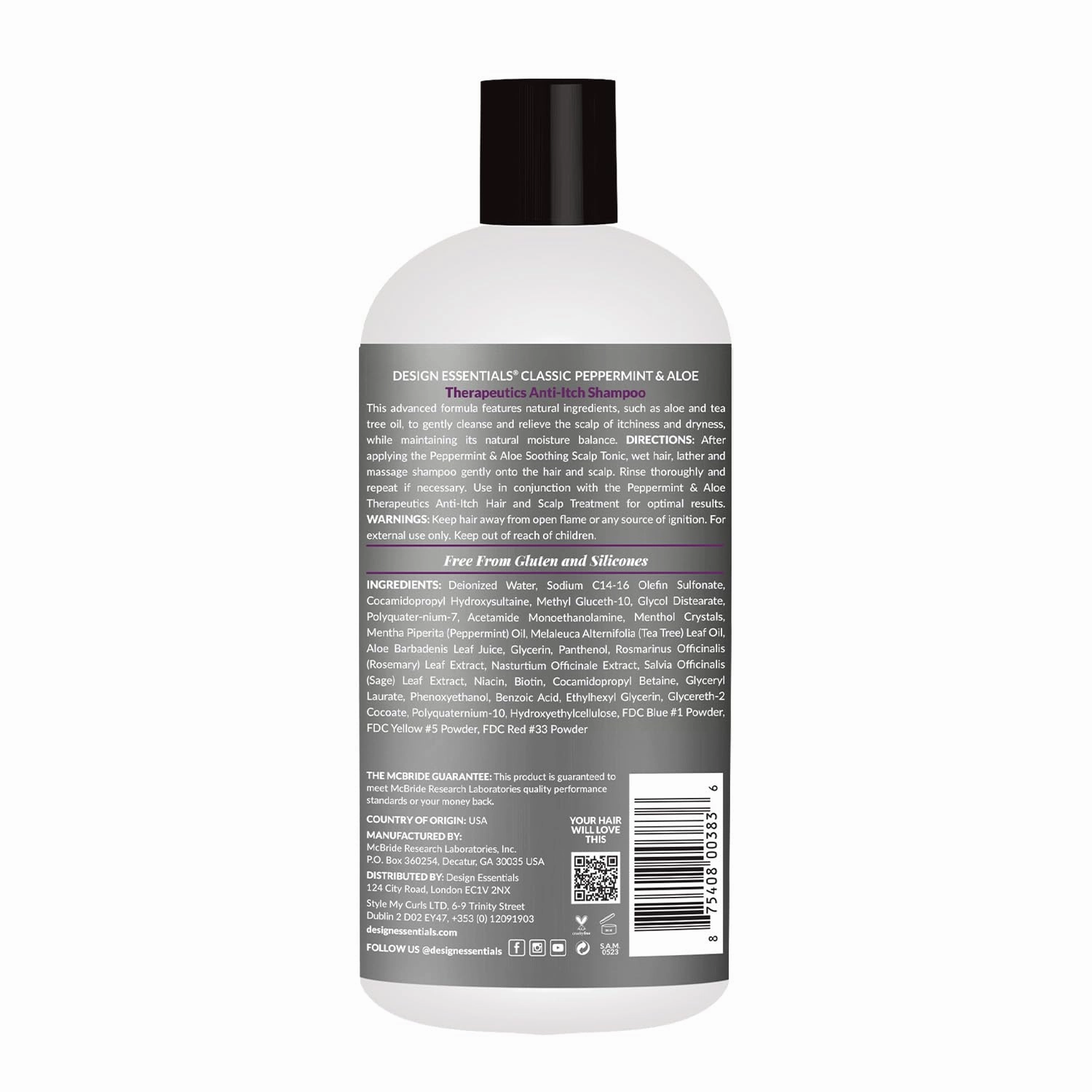 Design Essentials Peppermint & Aloe Therapeutics AntiItch Shampoo Control Scalp Flaking & Itching, 32 Fl Oz