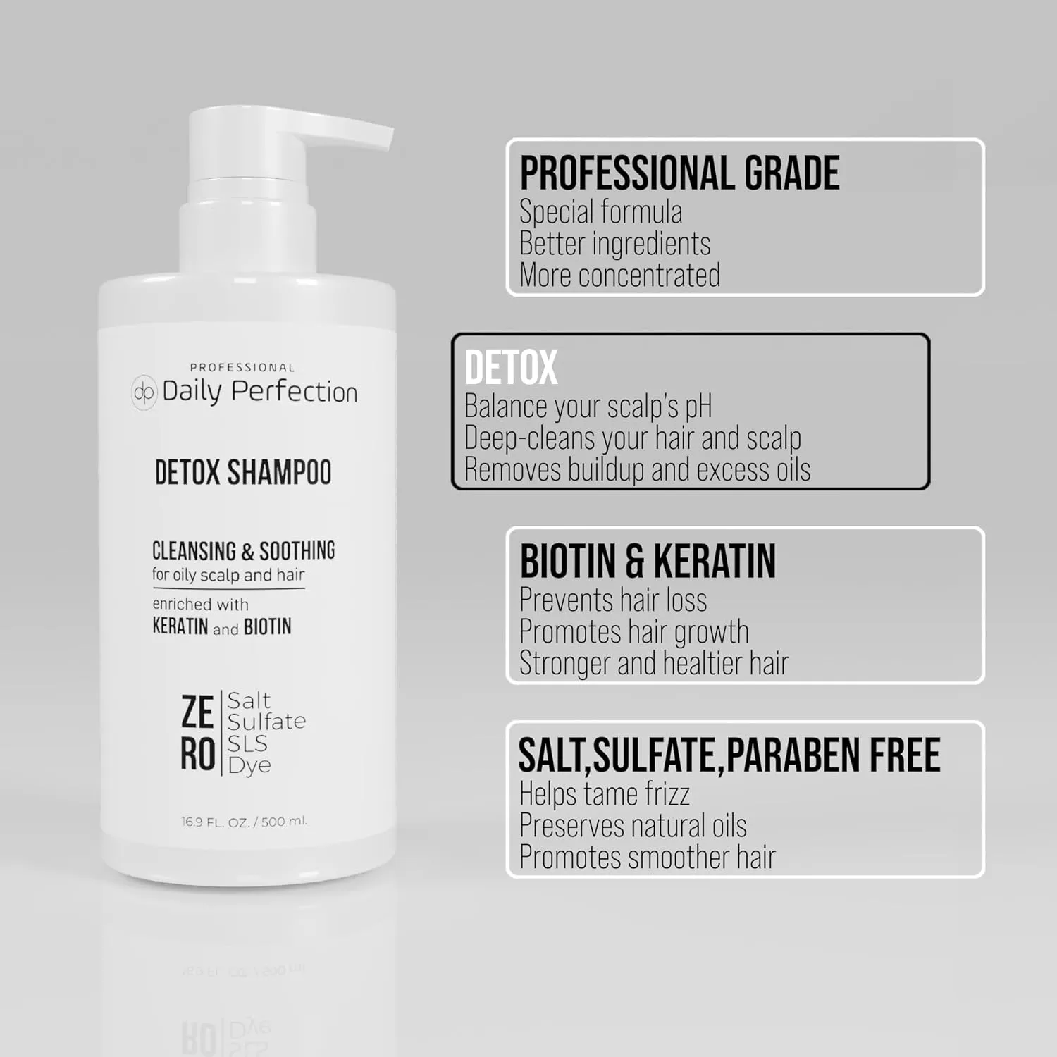 Detox Shampoo to Remove Build-Up, Oil, and Dirt. Salon-Grade Formula with Biotin and Keratin, Salt-Free, Sulfate-Free, and Paraben-Free for Clean, Refreshed Hair.