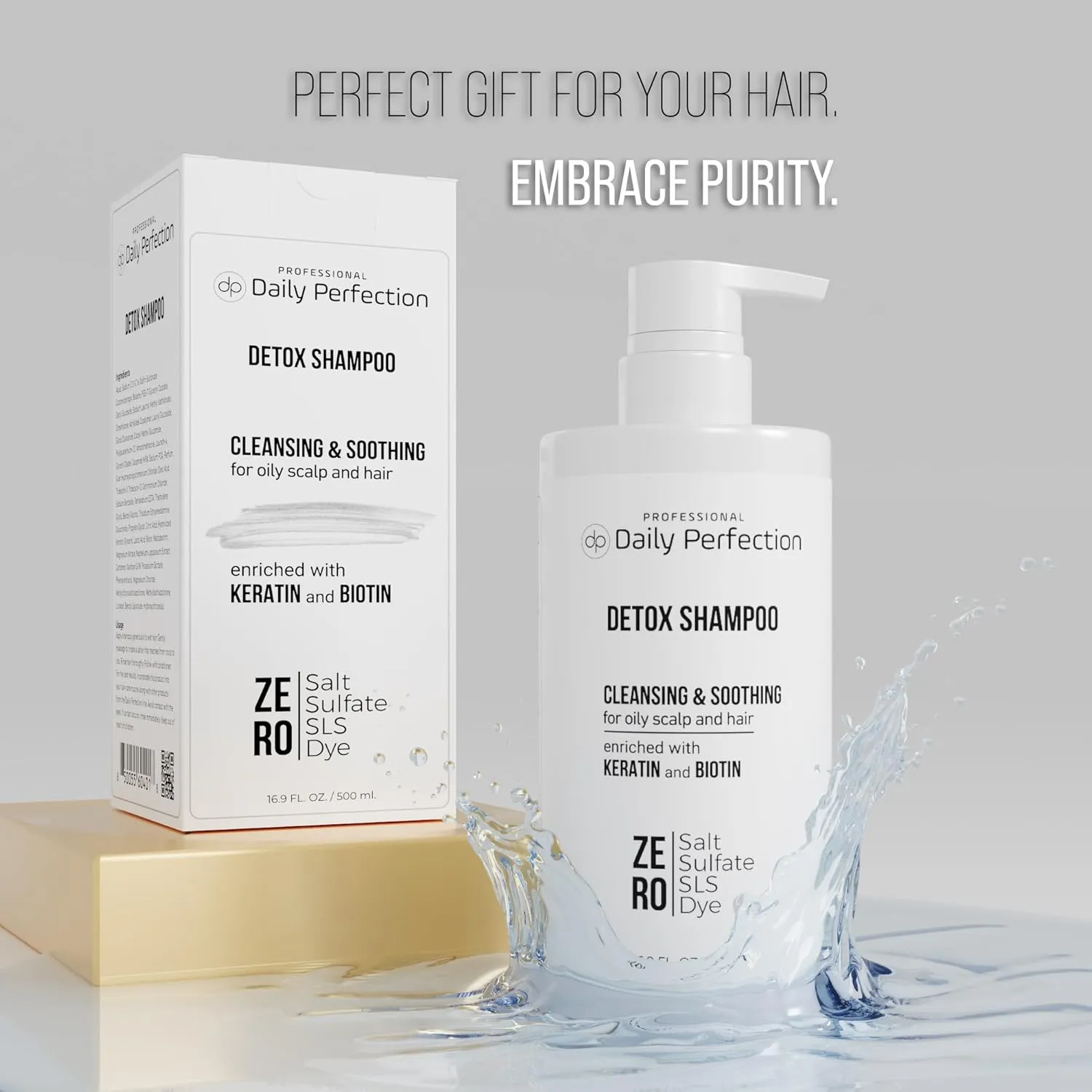 Detox Shampoo to Remove Build-Up, Oil, and Dirt. Salon-Grade Formula with Biotin and Keratin, Salt-Free, Sulfate-Free, and Paraben-Free for Clean, Refreshed Hair.