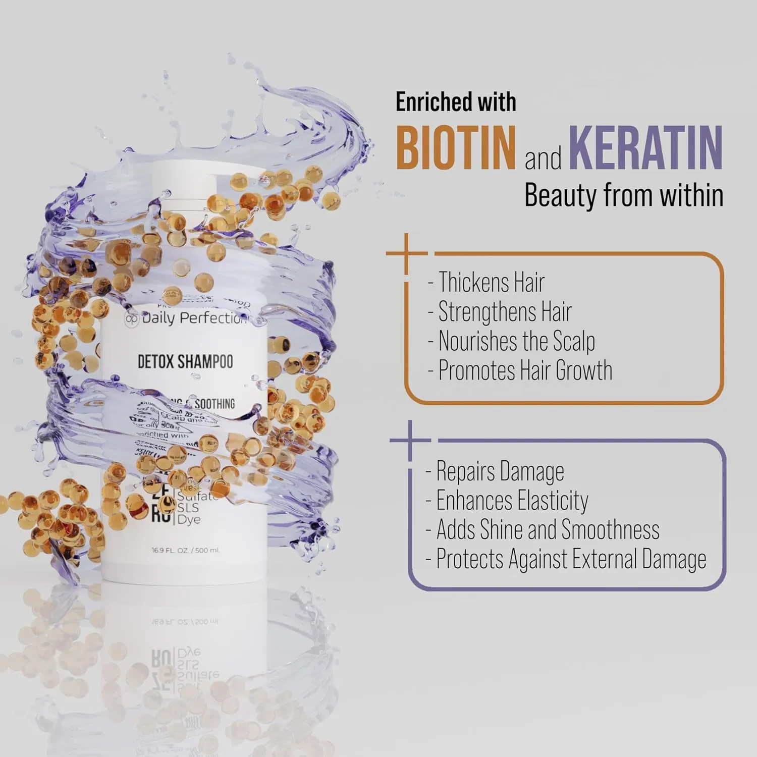 Detox Shampoo to Remove Build-Up, Oil, and Dirt. Salon-Grade Formula with Biotin and Keratin, Salt-Free, Sulfate-Free, and Paraben-Free for Clean, Refreshed Hair.