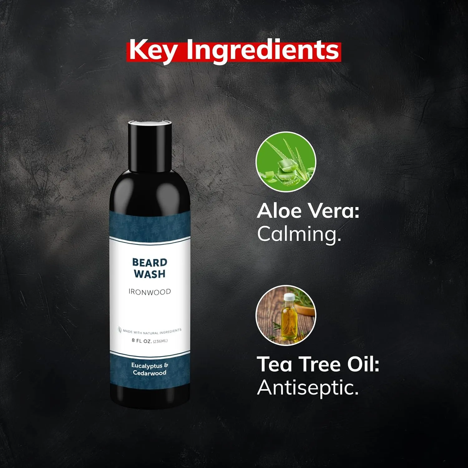 Detroit Grooming Co. Beard Wash – Deep Cleansing & Hydrating Beard Shampoo with Aloe Vera & Essential Oils - 8oz (Ironwood)