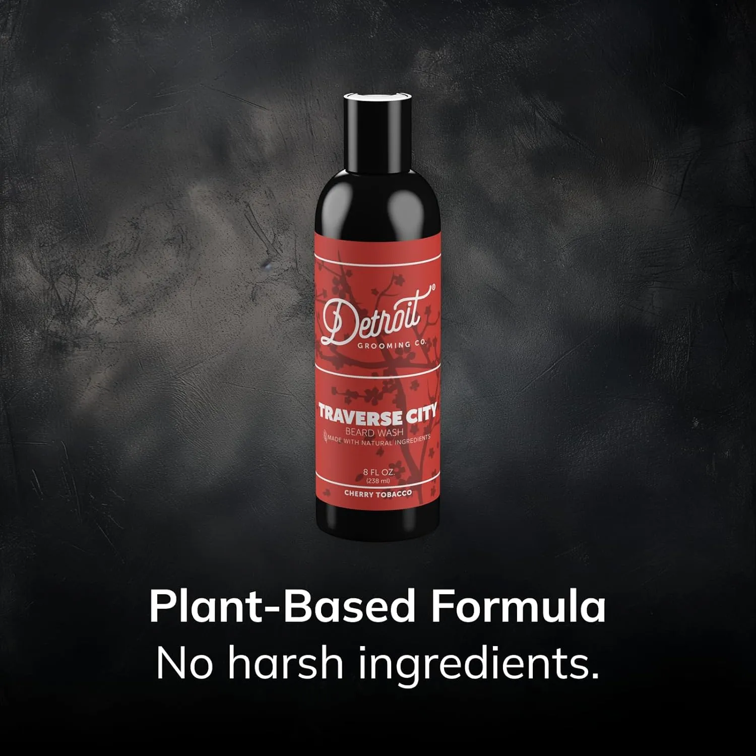 Detroit Grooming Co. Beard Wash - Men's Beard Shampoo - Deeply Cleanses & Refreshes Beards - Aloe Vera with Essential Oils - Beard & Mustache Cleanser - Cherry Tobacco Scent - Traverse City - 8oz