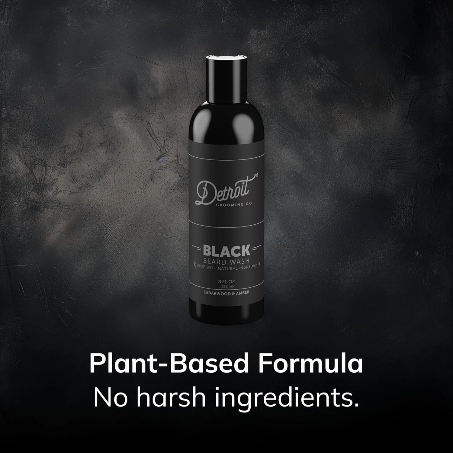 Detroit Grooming Co. Beard Wash - Men's Deeply Cleansing Shampoo for Beards and Mustaches - Aloe Vera and Essential Oils for Refreshing - Cedarwood & Amber Scent - Black Edition - 8oz