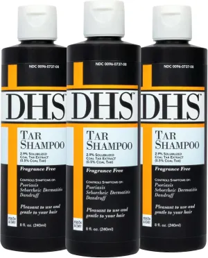 DHS Person & Covey, Inc Coal Tar Shampoo - Anti Dandruff Shampoo for Men & Women, Psoriasis Shampoo & Dandruff Hair Care for Itchy Scalp, Unscented Seborrheic Dermatitis Shampoo - 8 Fl Oz, Pack of 3