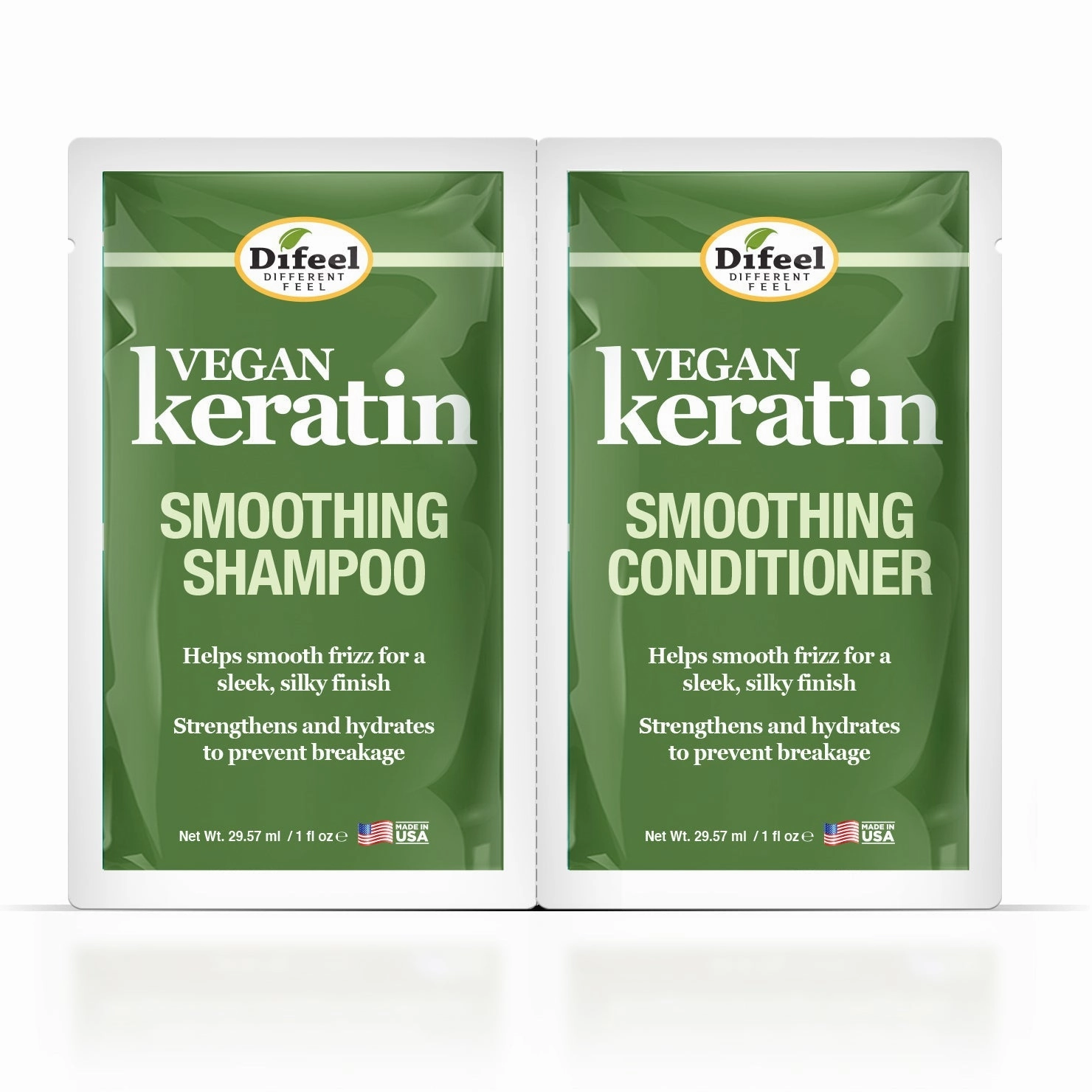 Difeel Vegan Keratin Anti-Frizz Shampoo & Conditioner Combo Packet 2oz.