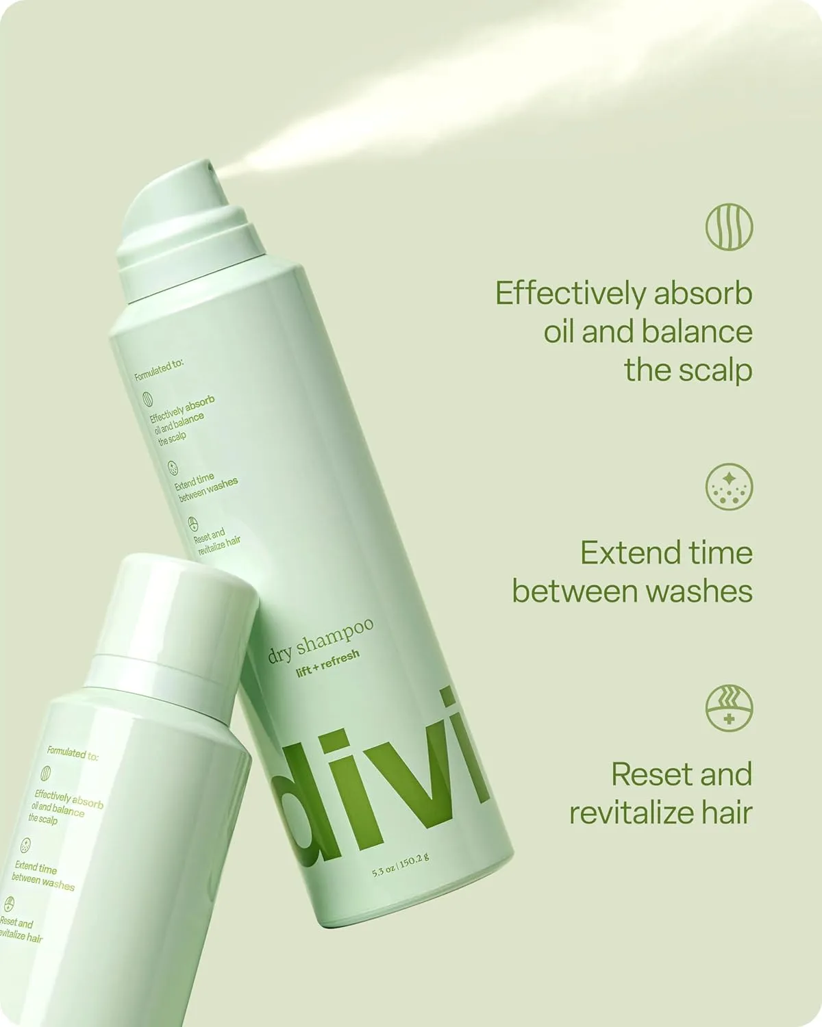 Divi Dry Shampoo Spray for Women - Formulated to Absorb Oil, Balance the Scalp and Extend Time Between Washes - Free of Benzene, Butane, Propane and Talc, 5.3oz (1 Pack)
