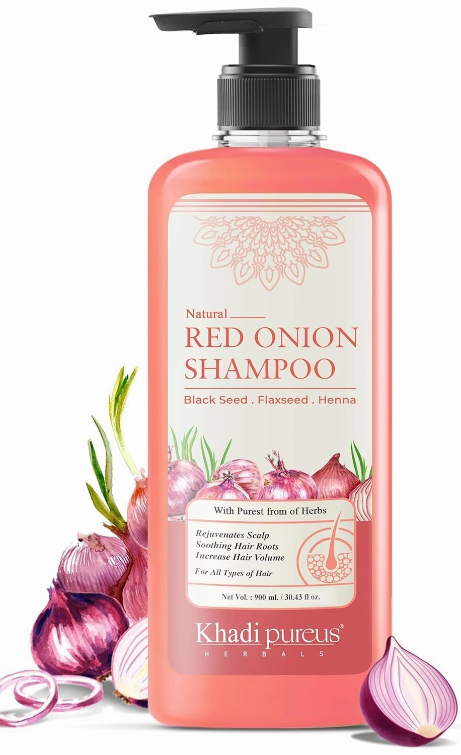 DJ Herbals Shreekesha Red Onion Shampoo for Stronger Healthy Hair, Hair Fall Control, Hair Growth & Boost Scalp Health | Herbal Hair Cleanser with Ayurvedic properties & Ingredients for Women & Men