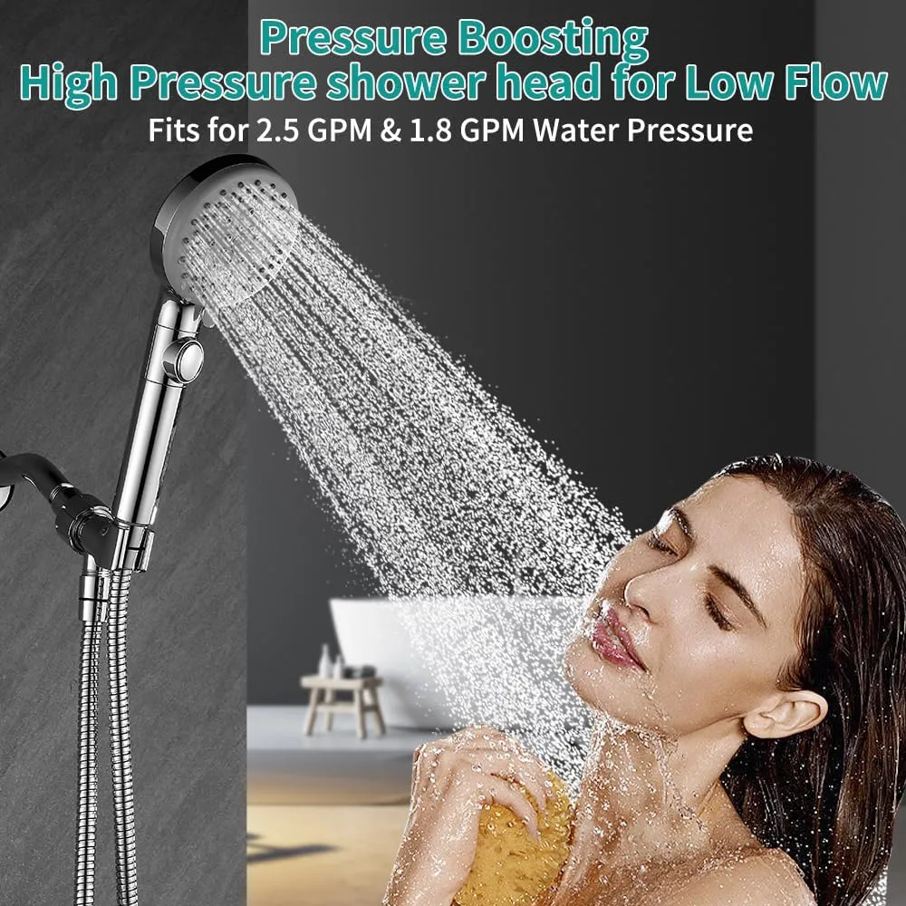 DOILIESE Handheld Shower Head with 79" Extra Long Hose 7 Modes High Pressure Shower Head with On Off Switch Button and Powerful Wash Modes for Pets Bath, Chrome