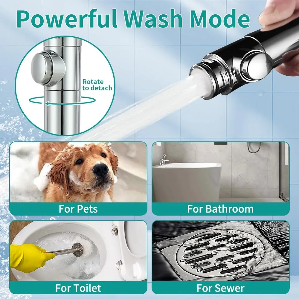 DOILIESE Handheld Shower Head with 79" Extra Long Hose 7 Modes High Pressure Shower Head with On Off Switch Button and Powerful Wash Modes for Pets Bath, Chrome