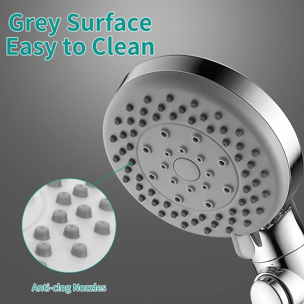 DOILIESE Handheld Shower Head with 79" Extra Long Hose 7 Modes High Pressure Shower Head with On Off Switch Button and Powerful Wash Modes for Pets Bath, Chrome