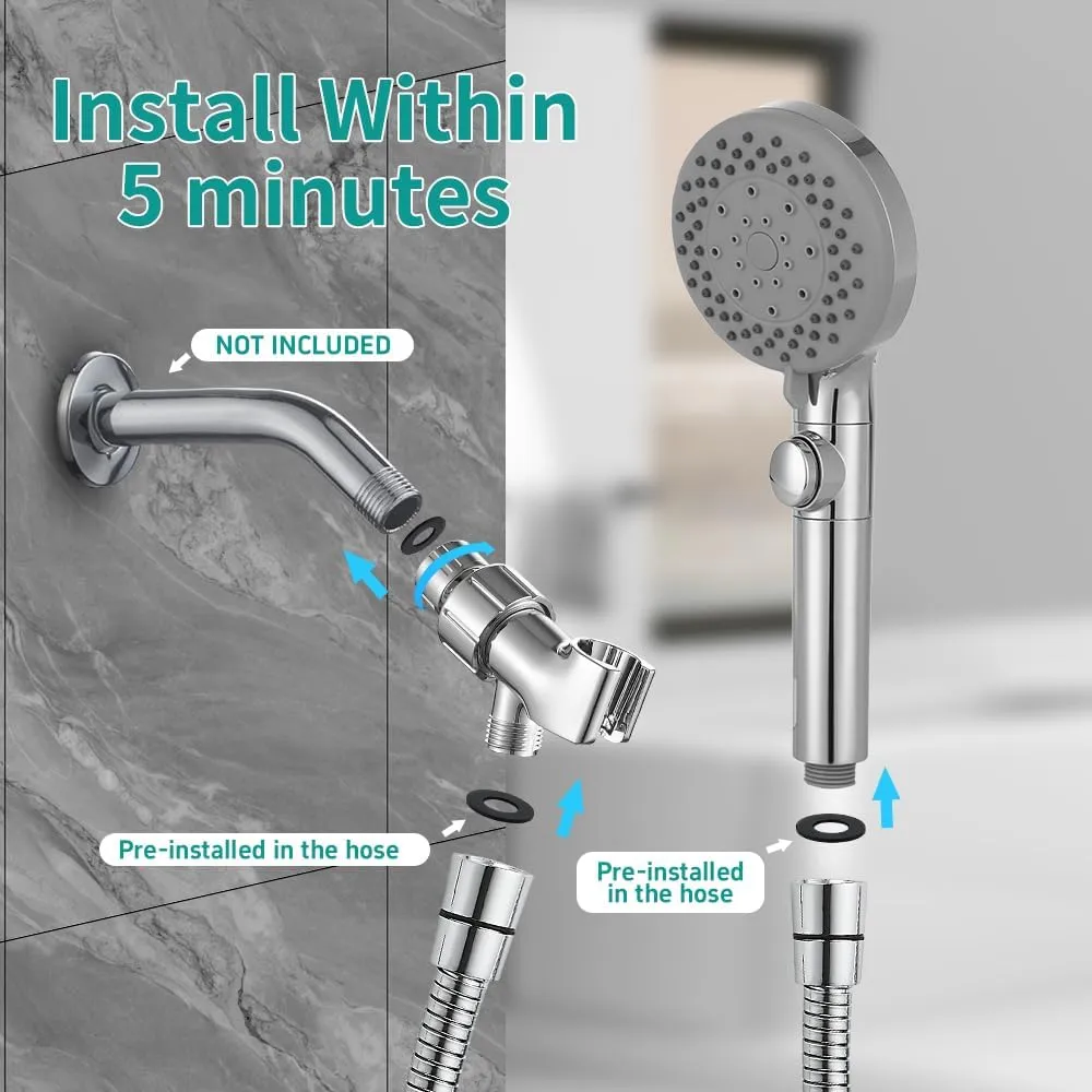 DOILIESE Handheld Shower Head with 79" Extra Long Hose 7 Modes High Pressure Shower Head with On Off Switch Button and Powerful Wash Modes for Pets Bath, Chrome
