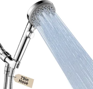 DOILIESE Handheld Shower Head with 79" Extra Long Hose 7 Modes High Pressure Shower Head with On Off Switch Button and Powerful Wash Modes for Pets Bath, Chrome