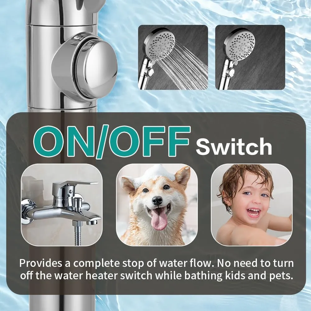 DOILIESE Handheld Shower Head with 79" Extra Long Hose 7 Modes High Pressure Shower Head with On Off Switch Button and Powerful Wash Modes for Pets Bath, Chrome