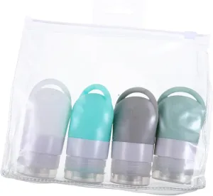 DOITOOL Toiletry Travel Bottles Set 4 Empty Bottles Bag Silicone Makeup Travel Bottles for Shampoo Toner Lotion Portable Storage, Assorted Color, 16.5X13.5X3CM
