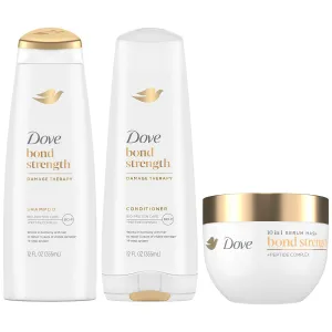 Dove Bond Strength Shampoo & Conditioner Set   Hair Mask Serum Bundle – Bond Repair Treatment for Damaged and Frizzy Hair (3 Piece Set)