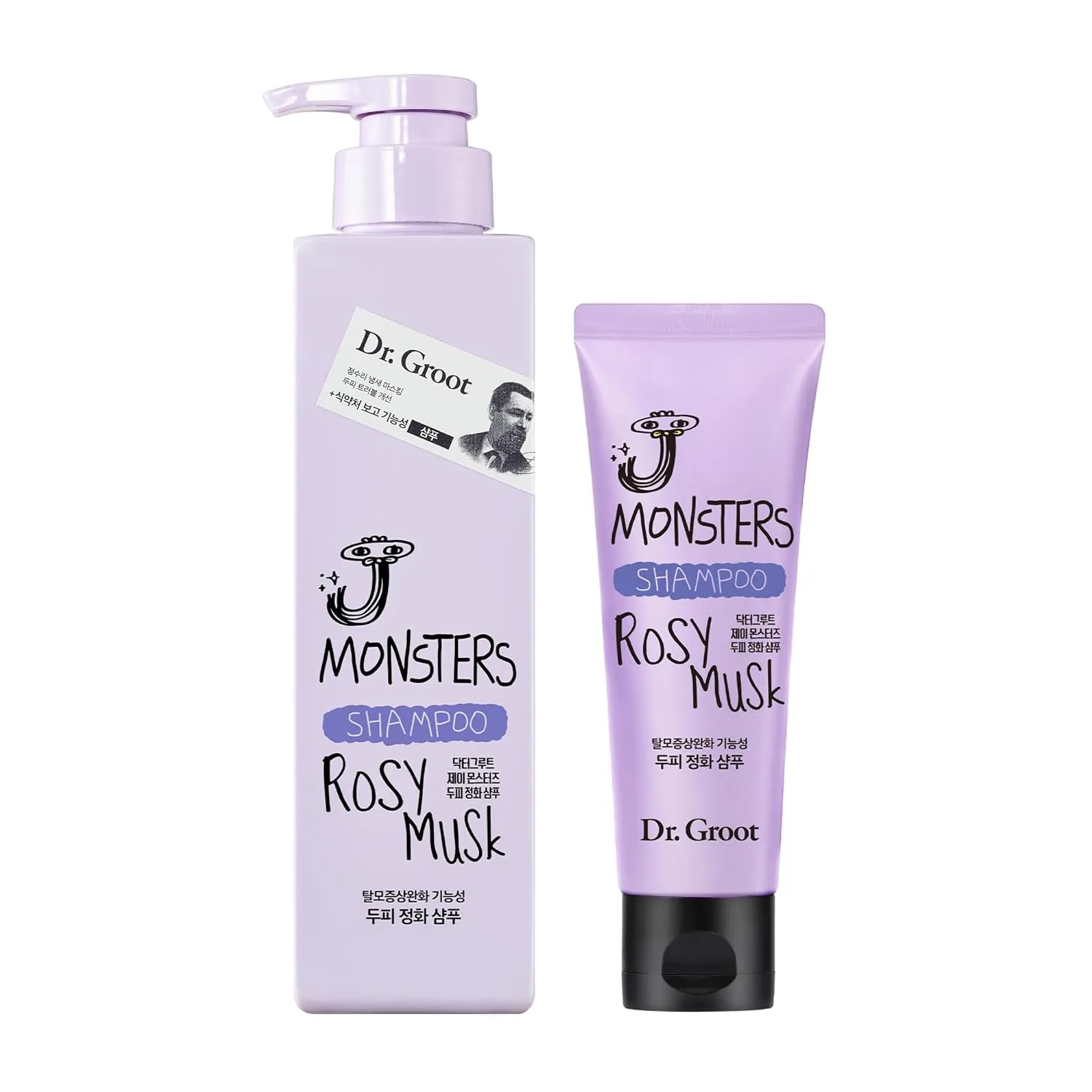 Dr. Groot J Monsters Scalp Purifying Shampoo Set (Rosy Musk, 16.1fl oz) - Odor-Masking Hair Care Set for Thin Hair, Biotin, Sulfate-Free | Korean Skincare