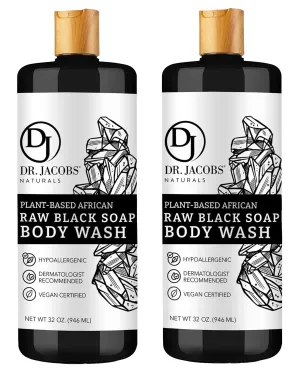 Dr Jacobs Naturals Authentic African Raw Black Soap, All-In-One Cleanser for Face Wash, Sensitive Skin Body Wash, Shampoo, Shaving Soap | Shea Butter Moisturizing and Nourishing Formula | 32oz 2pk
