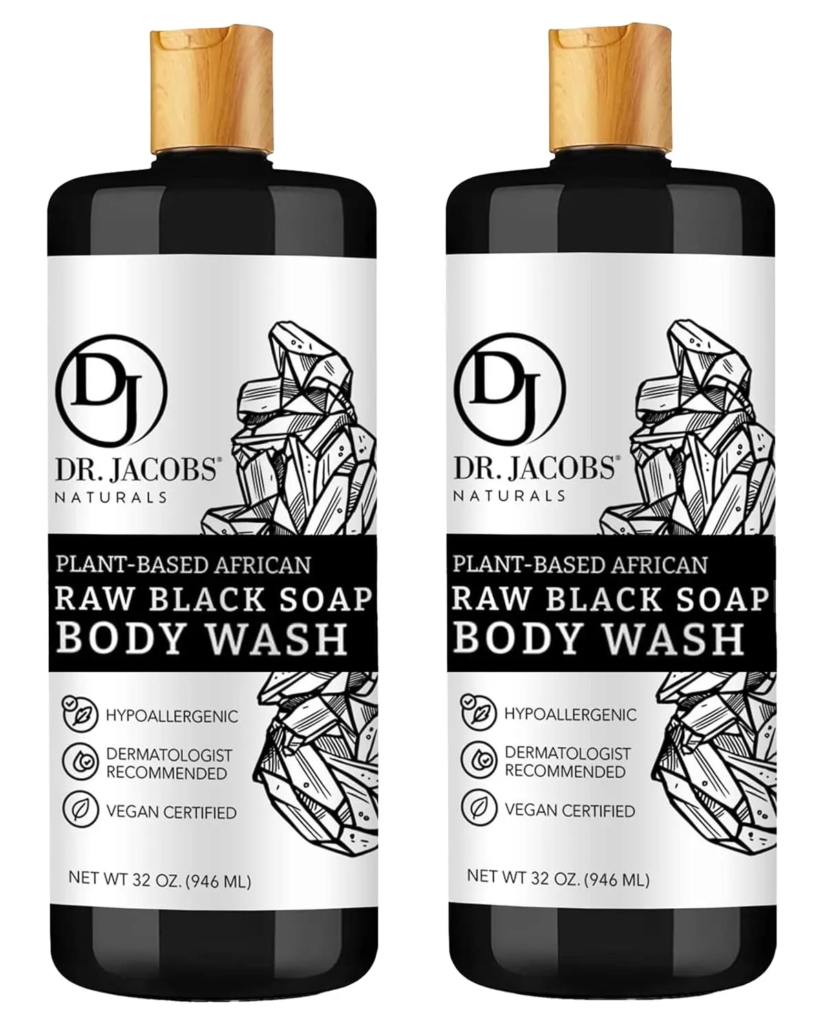 Dr Jacobs Naturals Authentic African Raw Black Soap, All-In-One Cleanser for Face Wash, Sensitive Skin Body Wash, Shampoo, Shaving Soap | Shea Butter Moisturizing and Nourishing Formula | 32oz 2pk