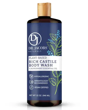 DR. JACOBS NATURALS Castile Peppermint All-Natural Body Wash for Moisturizing Dry and Sensitive Skin Shampoo with Plant-Based Ingredients Gluten, Preservatives-Free Formula - 32 oz, Pack of 1