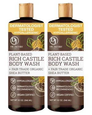 DR. JACOBS NATURALS Castile Shea Butter All-Natural Body Wash for Moisturizing Dry and Sensitive Skin Shampoo with Plant-Based Ingredients Gluten, Preservatives-Free Formula - 32 oz, Pack of 2