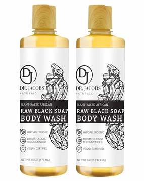 Dr Jacobs Naturals Authentic African Raw Black Soap, All-In-One Cleanser for Face Wash, Sensitive Skin Body Wash, Shampoo, Shaving Soap | Shea Butter Moisturizing and Nourishing Formula | 16oz 2pk