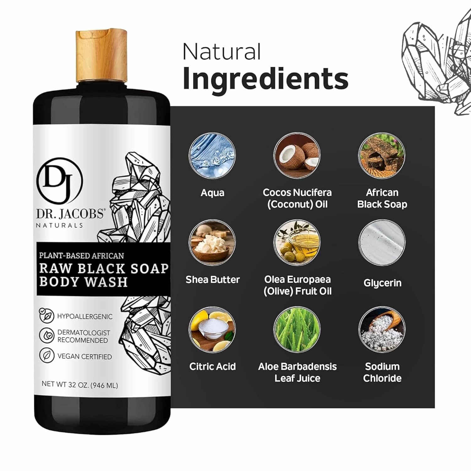 Dr Jacobs Naturals Authentic African Raw Black Soap, All-In-One Cleanser for Face Wash, Sensitive Skin Body Wash, Shampoo, Shaving Soap | Shea Butter Moisturizing and Nourishing Formula | 16oz 2pk