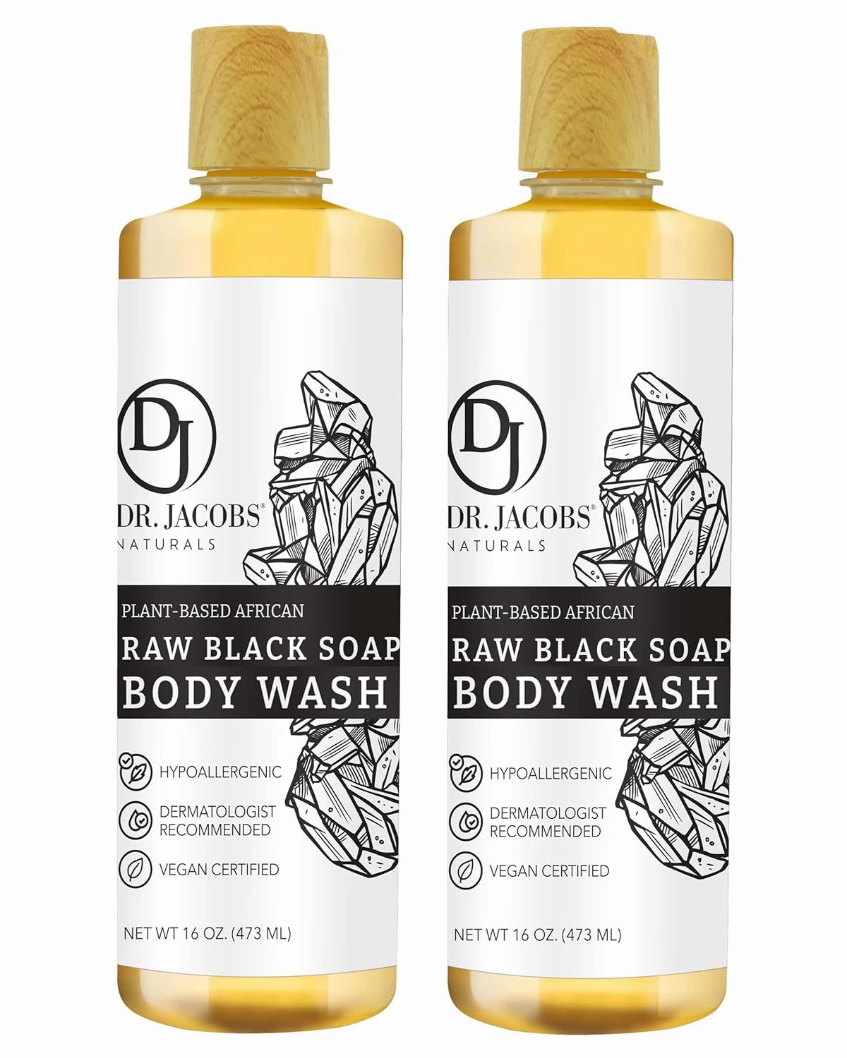 Dr Jacobs Naturals Authentic African Raw Black Soap, All-In-One Cleanser for Face Wash, Sensitive Skin Body Wash, Shampoo, Shaving Soap | Shea Butter Moisturizing and Nourishing Formula | 16oz 2pk
