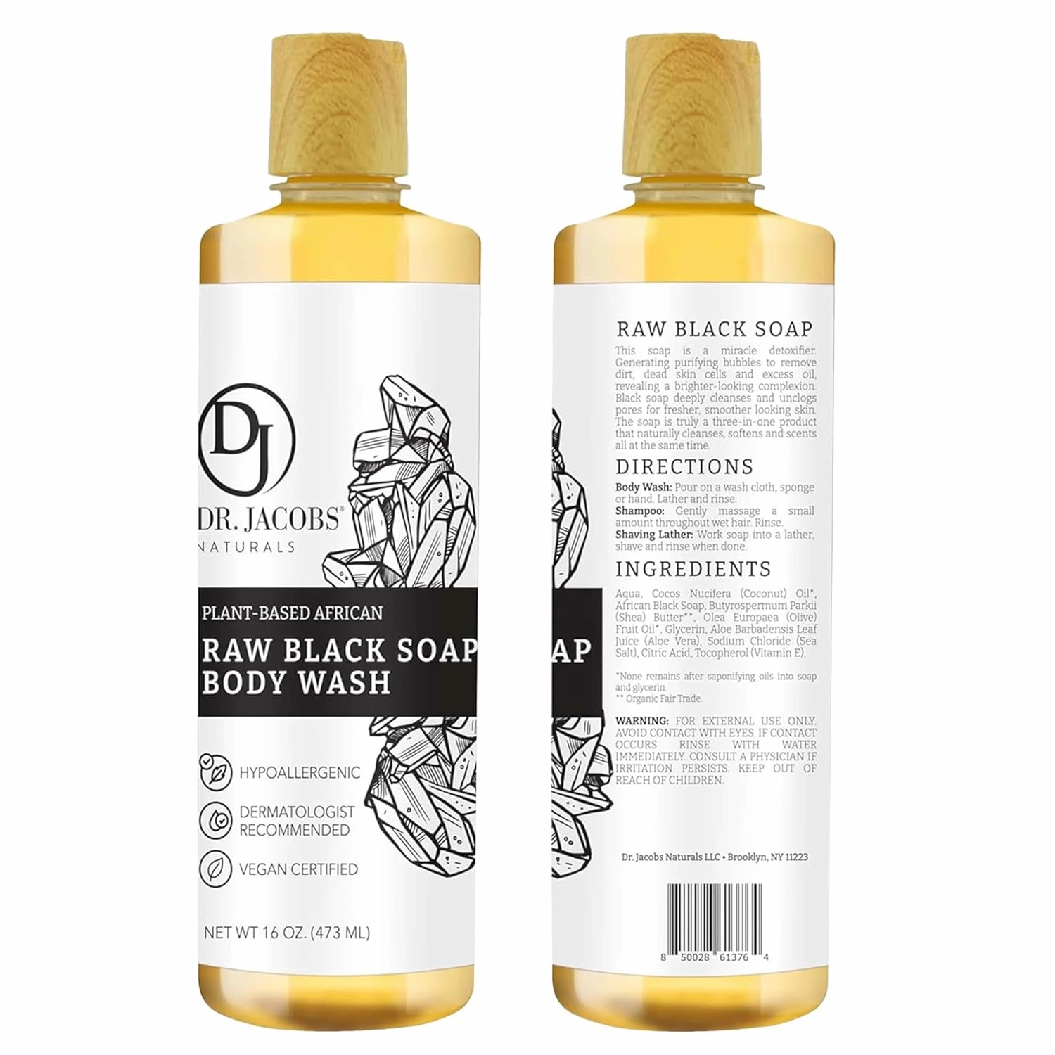 Dr Jacobs Naturals Authentic African Raw Black Soap, All-In-One Cleanser for Face Wash, Sensitive Skin Body Wash, Shampoo, Shaving Soap | Shea Butter Moisturizing and Nourishing Formula | 16oz 2pk