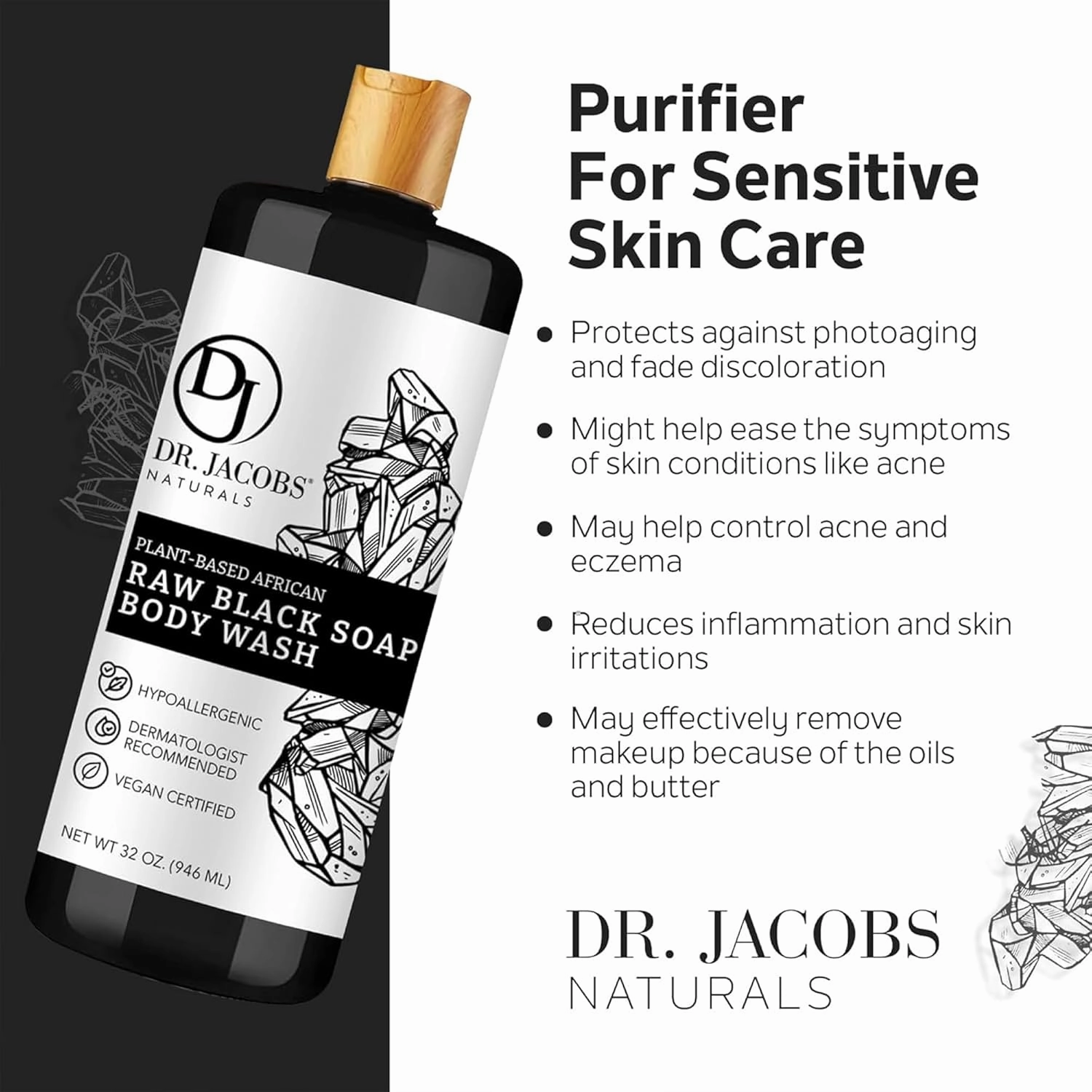 Dr Jacobs Naturals Authentic African Raw Black Soap, All-In-One Cleanser for Face Wash, Sensitive Skin Body Wash, Shampoo, Shaving Soap | Shea Butter Moisturizing and Nourishing Formula | 16oz 2pk