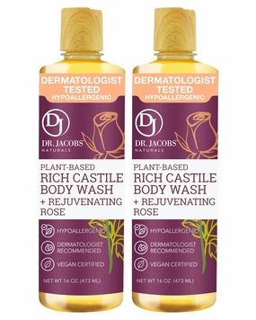 DR. JACOBS NATURALS Castile Rose All-Natural Body Wash for Moisturizing Dry and Sensitive Skin Shampoo with Plant-Based Ingredients Gluten, Preservatives-Free Formula - 16 oz, Pack of 2