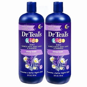 Dr. Teals Kids 3 in 1 Foaming Bath Gift Set (2 Pack, 20oz Ea) - Kids 3 in 1 Bubble Bath, Body Wash & Shampoo with Melatonin & Pure Epsom Salt - Essential Oils Nourish Skin - Hypoallergenic Formula