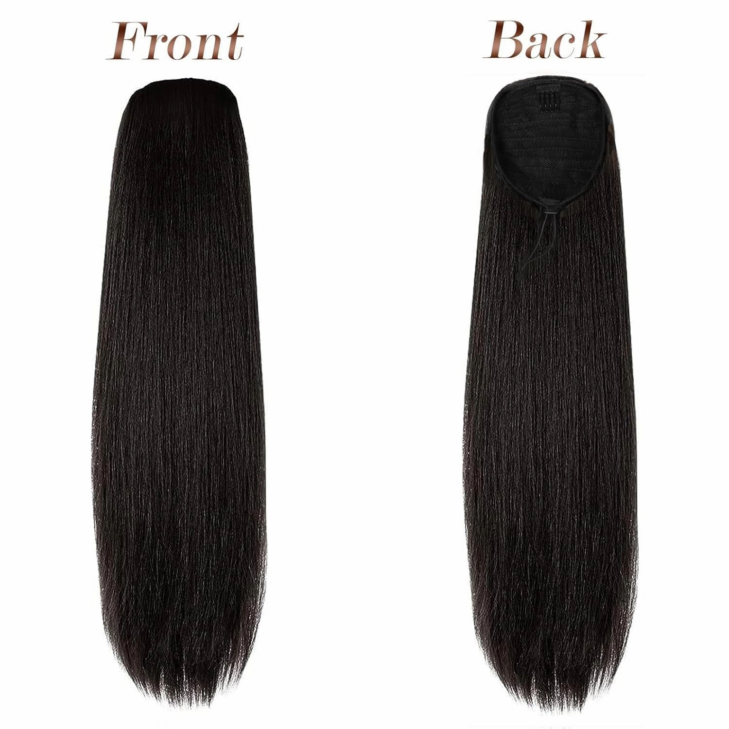 Drawstring Ponytail Long Straight Hair Extension 26Inch Long Straight Pony Tails Natural Synthetic Hairpiece Clip in Ponytail Hairpieces for Black Women(Black1B)