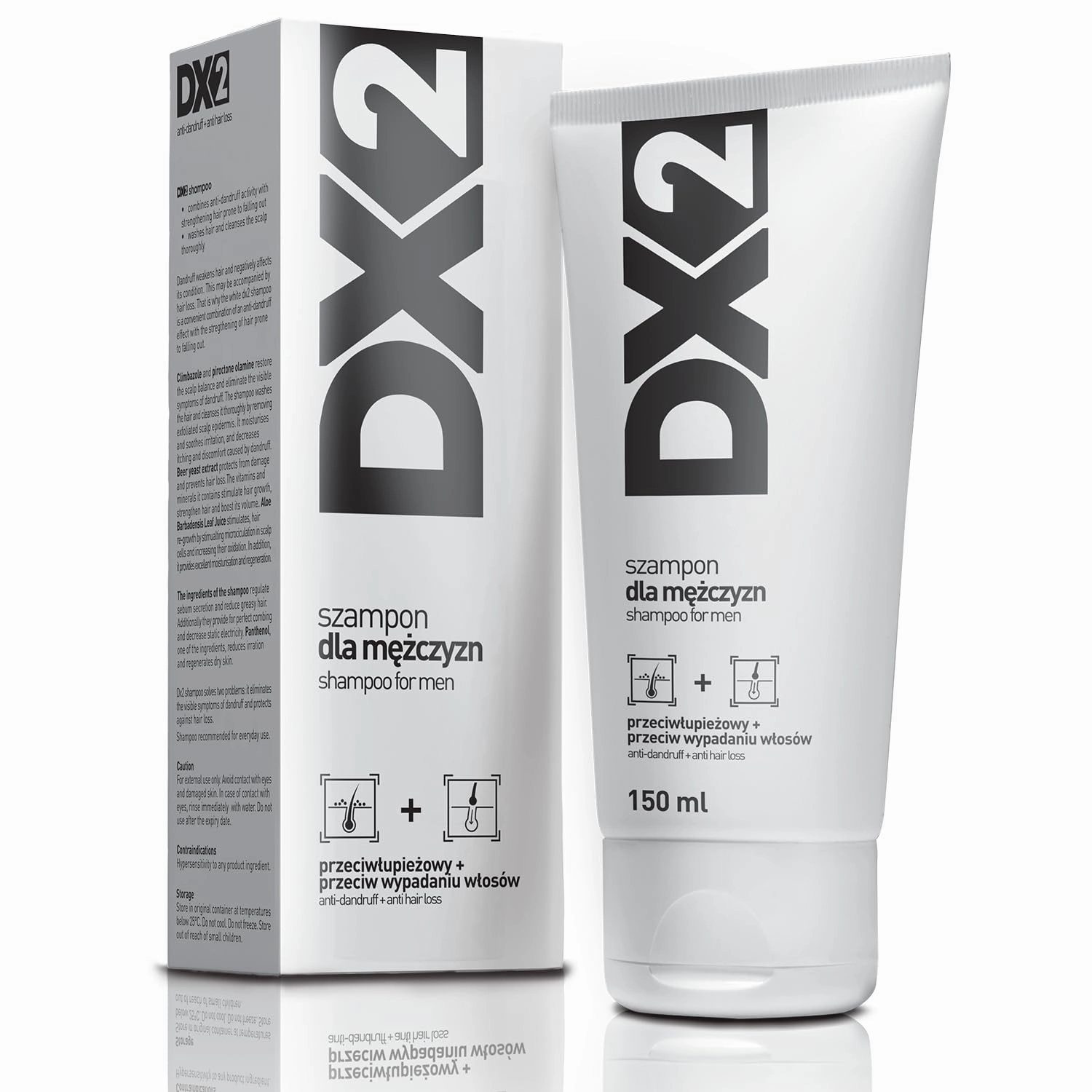 DX2 - Anti-Dandruff   Anti Hair-Loss Shampoo for Men - Double-Action Formula, Eliminates Dandruff and Hair Loss, Everyday Use - 150ml