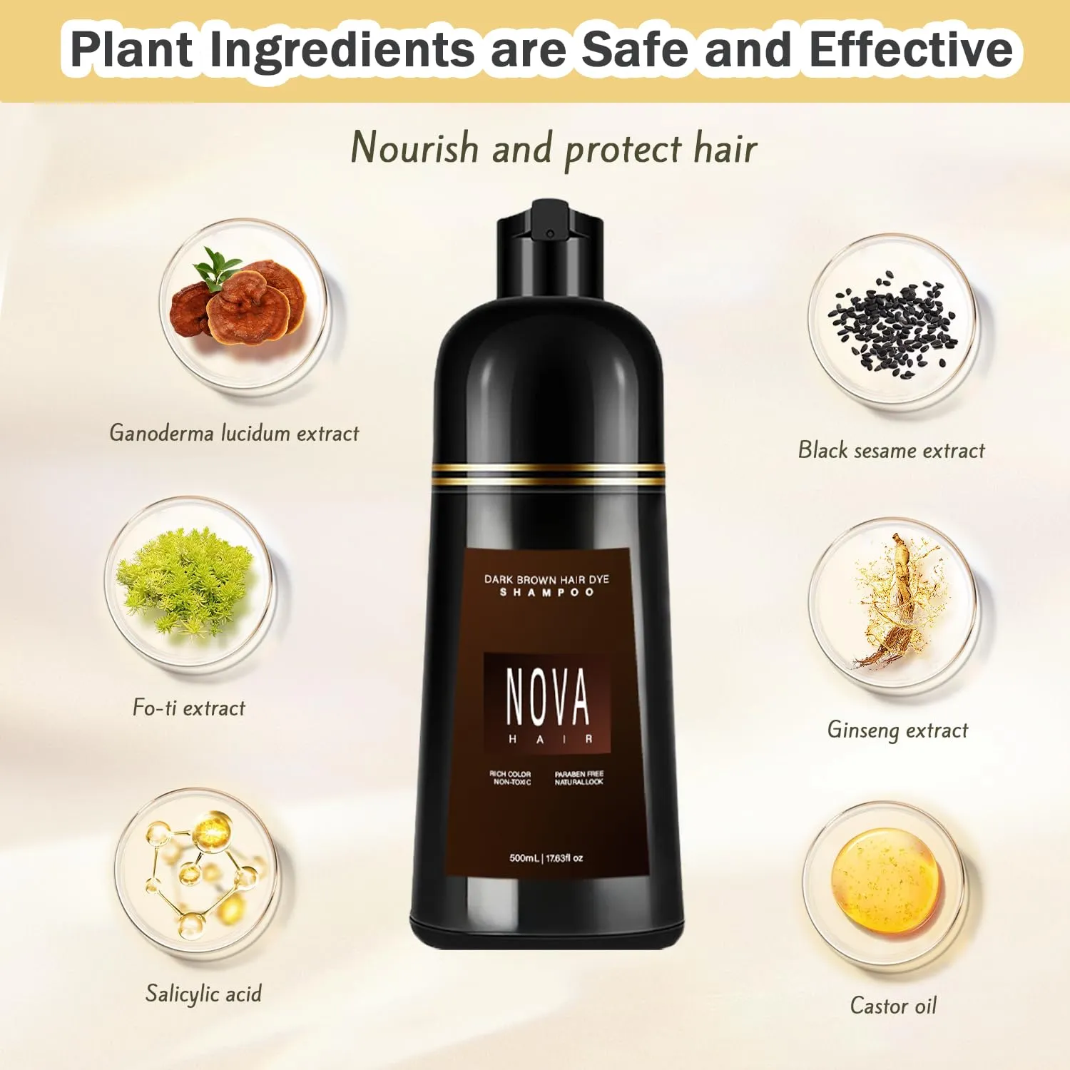 Dye Shampoo, Instant Dye Shampoo 3 in 1, for Men & Women. (Black)
