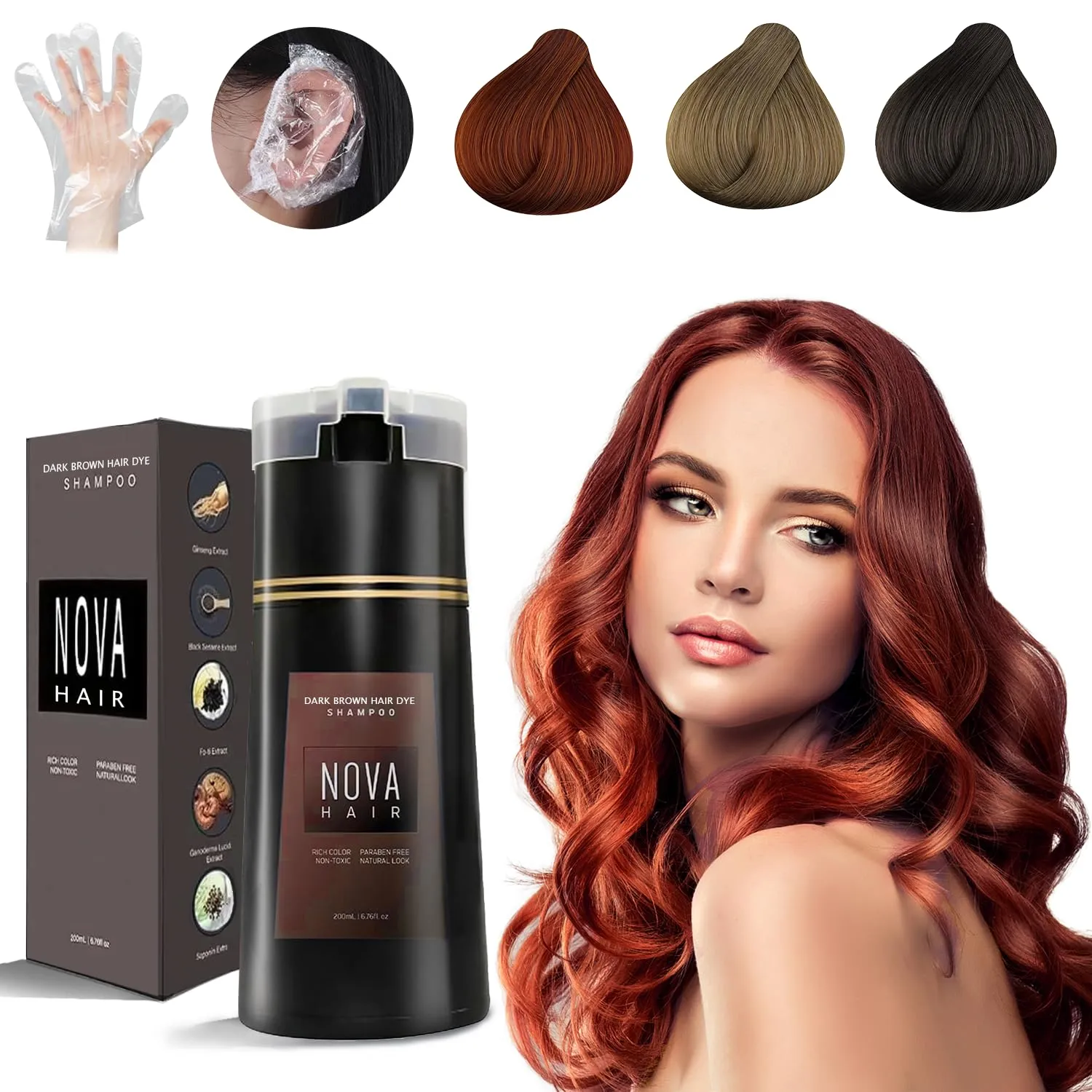 Dye Shampoo,Nova Hair Instant Dye Shampoo,Nova Hair Dye Shampoo 3 in 1, for Men & Women (Dark Brown(200ml))