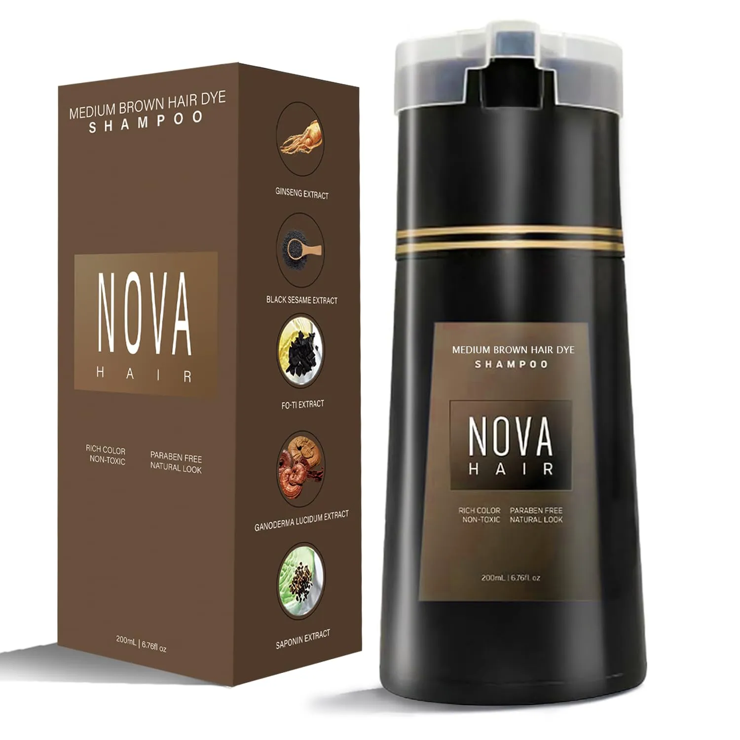 Dye Shampoo,Nova Hair Instant Dye Shampoo,Nova Hair Dye Shampoo 3 in 1, for Men & Women(Medium Brown)