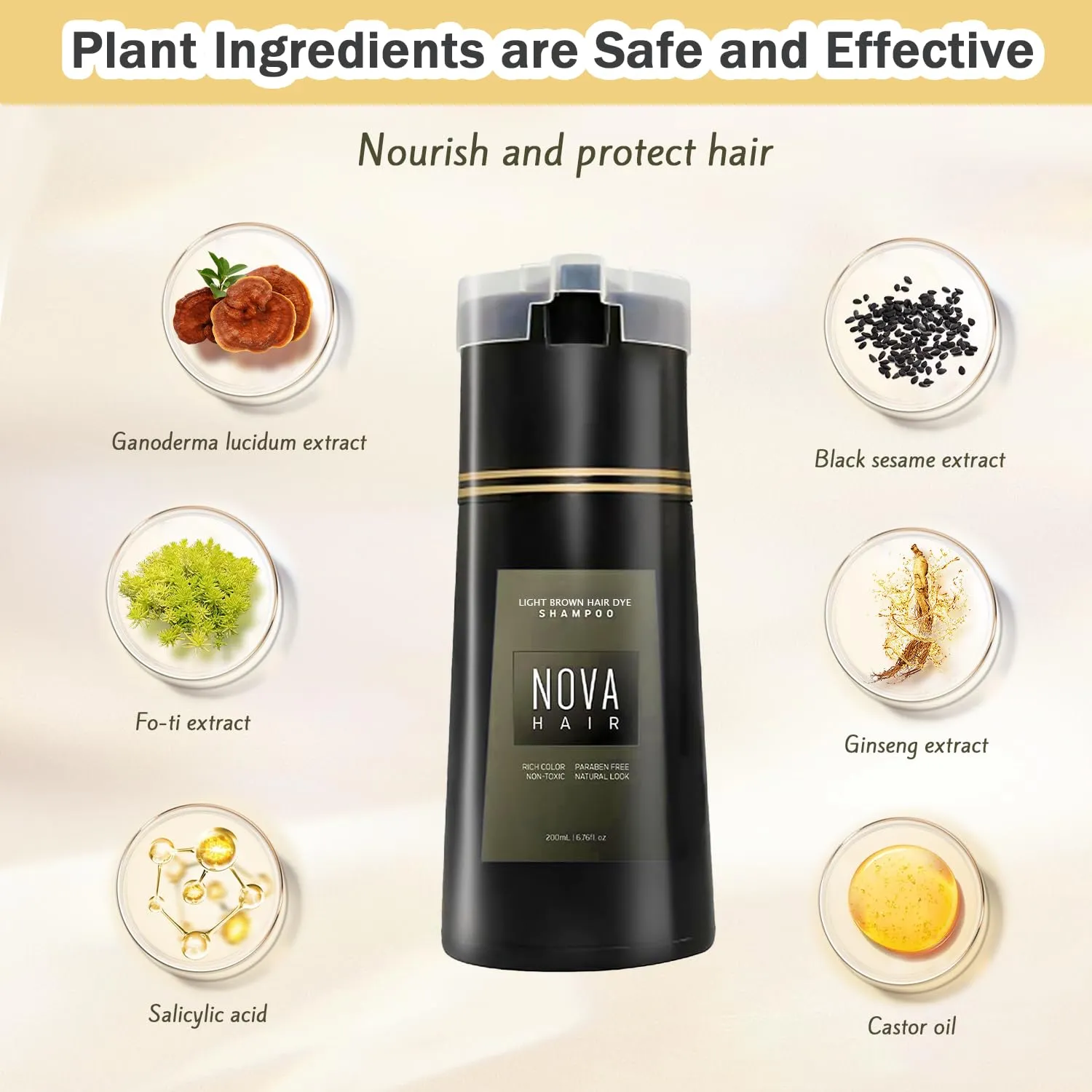 Dye Shampoo,Nova Hair Instant Dye Shampoo,Nova Hair Dye Shampoo 3 in 1, for Men & Women(Medium Brown)