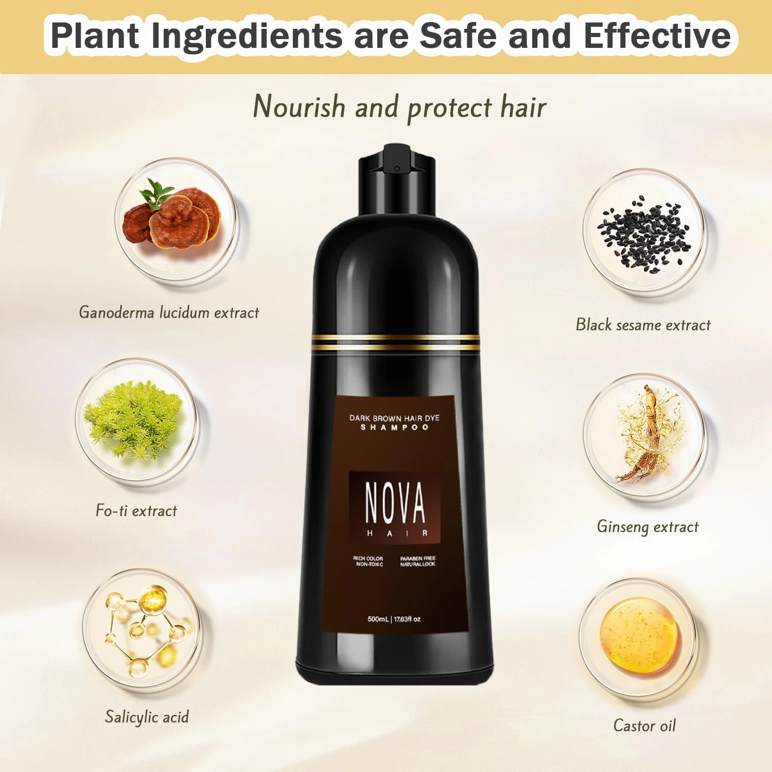 Dye Shampoo, Instant Dye Shampoo 3 in 1, for Men & Women. (Dark Brown)