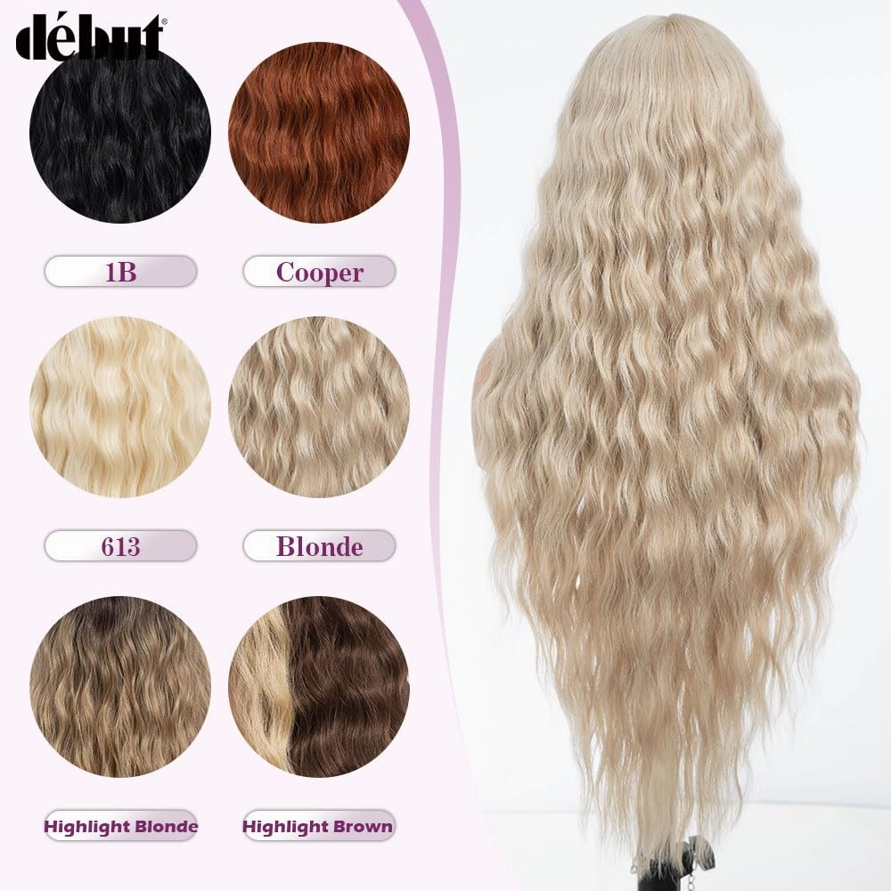 DÉBUT Long Wavy Lace Front Wigs 30 Inches Light Blonde 13x6x0.5 Synthetic Hair High Temperature Wig Middle Part Wig for Women Cosplay Daily Use