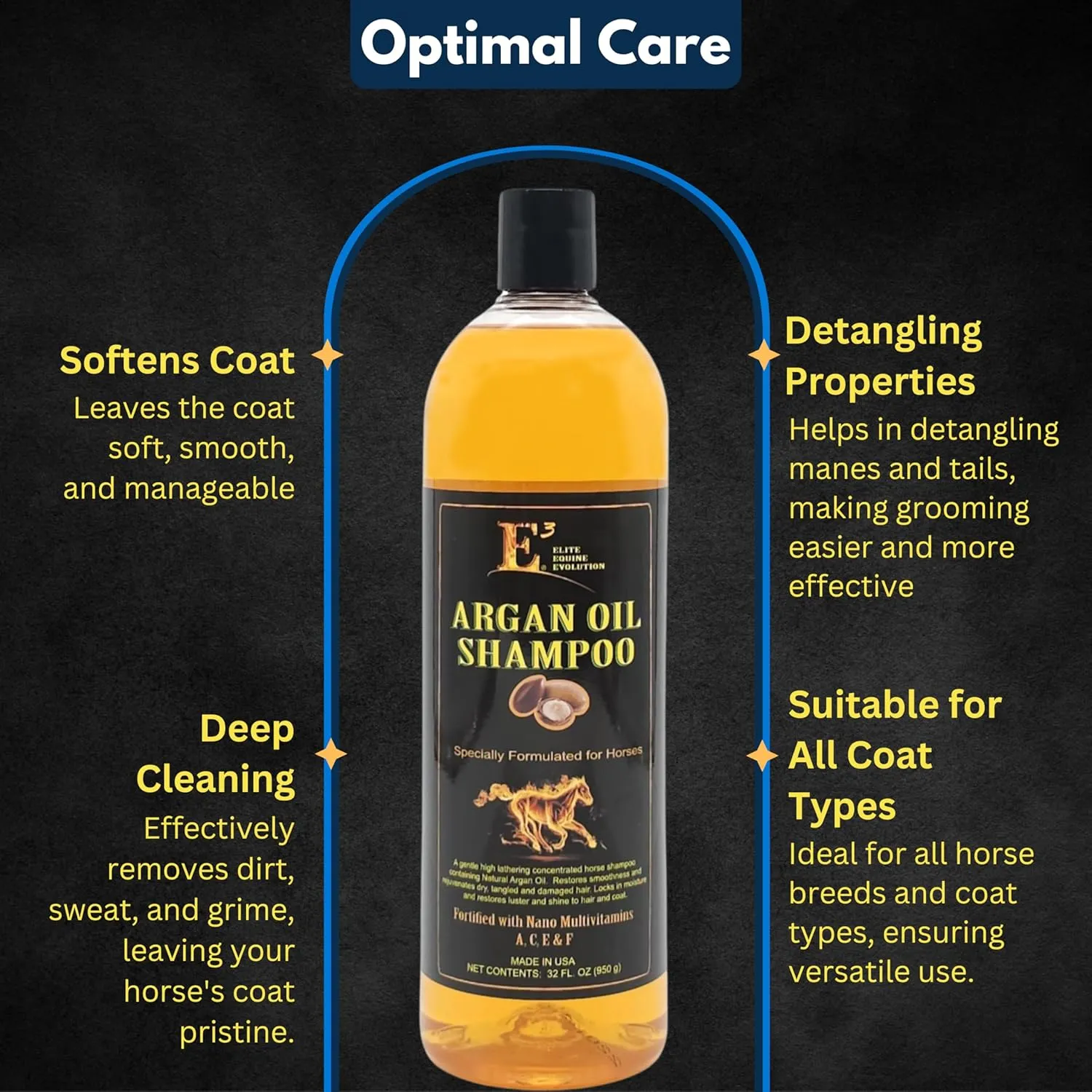 E3 Argan Oil Shampoo - Moisturizing Pet Shampoo, Hair Shampoo Argan Oil, Hair Shine, Shampoo De Caballo, Gentle Formula, Good for Dogs Too (32 fl oz)