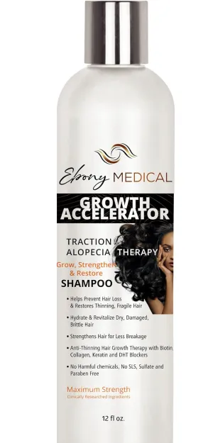 Ebony Medical Alopecia Areata Treatment Shampoo – Hair Loss & Thinning Hair Support – Stimulates Hair Growth & Scalp Health – Receding Hairline & Bald Spot Solution – 12 fl oz – Natural & Vegan