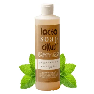 Elemental Wellness, Castile Soap Liquid - Lactosoapcillus, Organic, Probiotic, Vegan, Natural, Peppermint   Eucalyptus Body Wash Scent - Multi-Purpose Liquid Soap, Plant Based Soap - (16 oz)