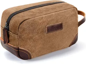 Emissary Men's Leather and Canvas Travel Toiletry Bag, Dopp Kit, Travel Bathroom Bag, Shaving Kit, Small Bags for Travel Accessories (Brown)