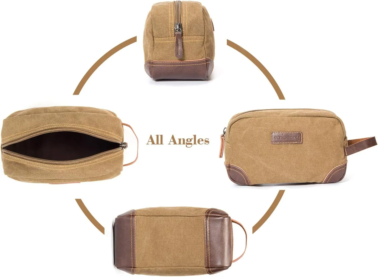Emissary Men's Leather and Canvas Travel Toiletry Bag, Dopp Kit, Travel Bathroom Bag, Shaving Kit, Small Bags for Travel Accessories (Brown)