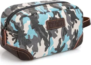 Emissary Men's Toiletry Bag, Leather and Canvas Dopp Kit, Travel Bathroom Bag, Shaving Kit, Small Bags for Men (Camo-Blue)